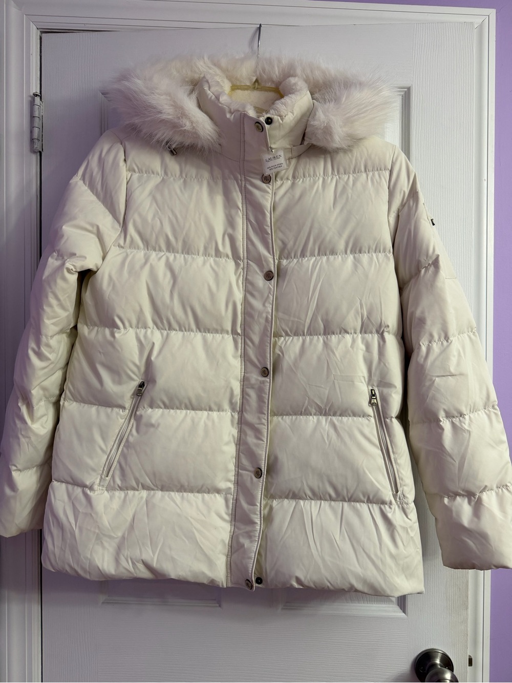Lauren Ralph Lauren Womens Faux Fur Hooded Puffer Coat Size XL US